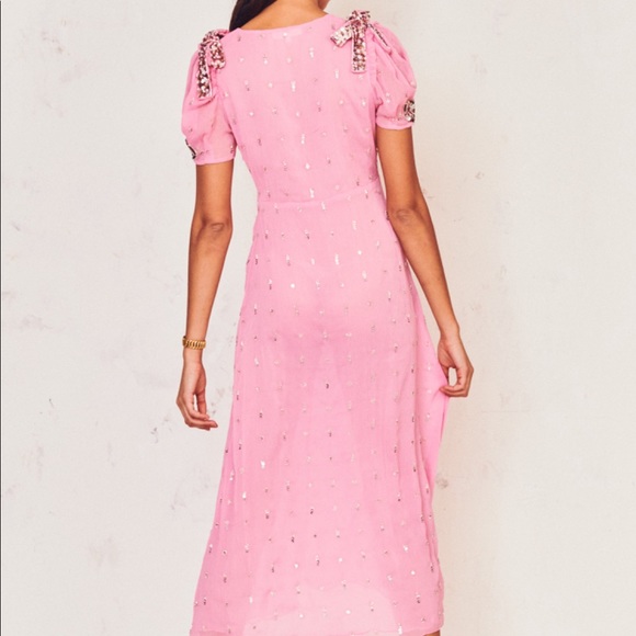 Loveshackfancy Delaney Dress Sequin Pink Midi - Picture 4 of 8